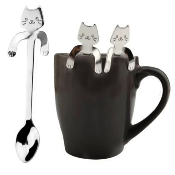 Bee Happy Market Boutique Other - Cat Spoons Tea Spoons Stirrers Cup Hugging Kitty Cats Stainless Steel 2 PC Set
